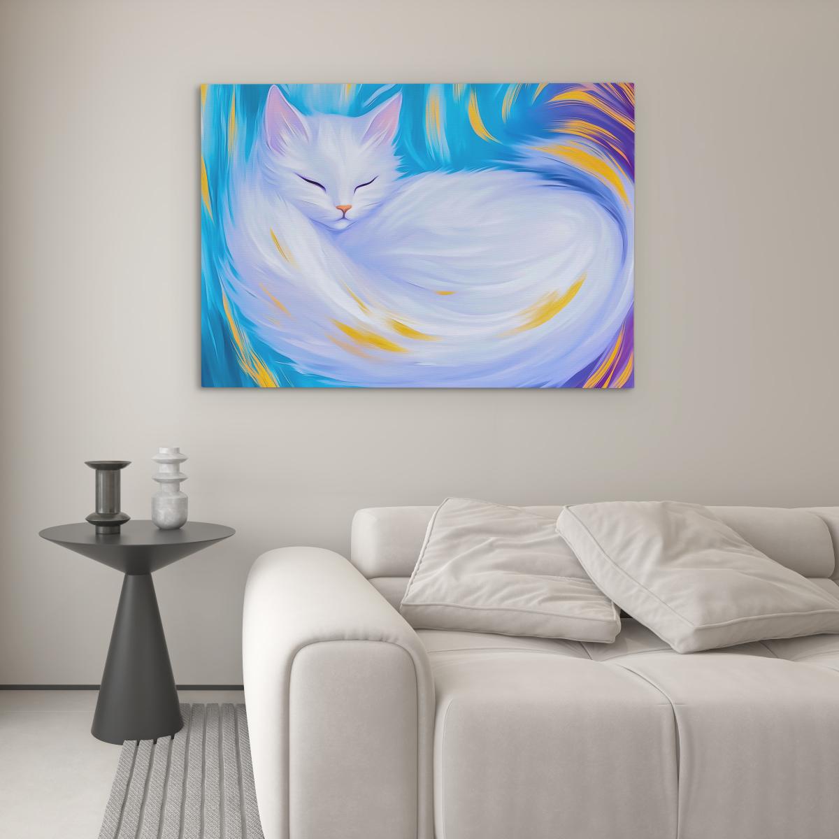Dreaming White Cat - Luxury Wall Art