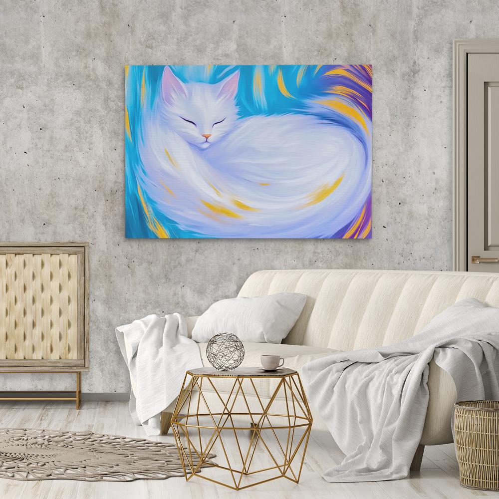 Dreaming White Cat - Luxury Wall Art
