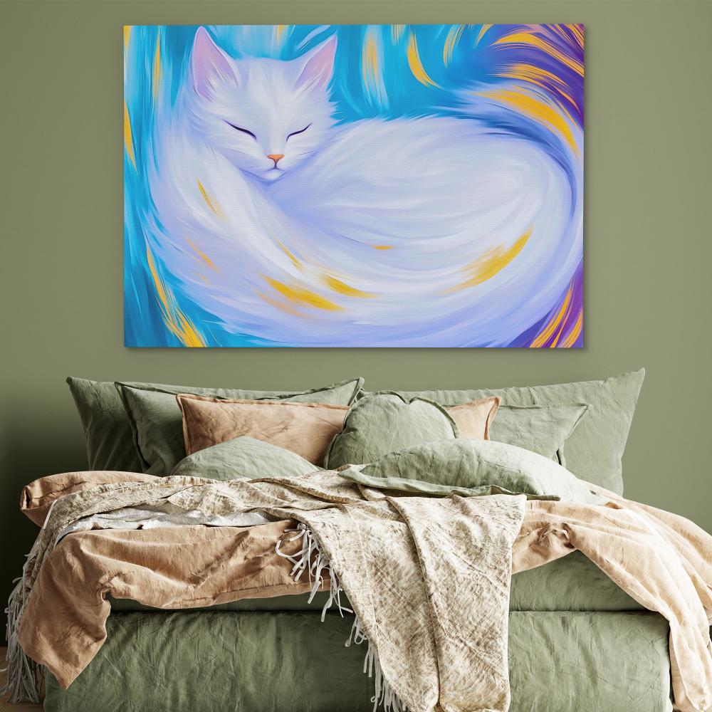 Dreaming White Cat - Luxury Wall Art