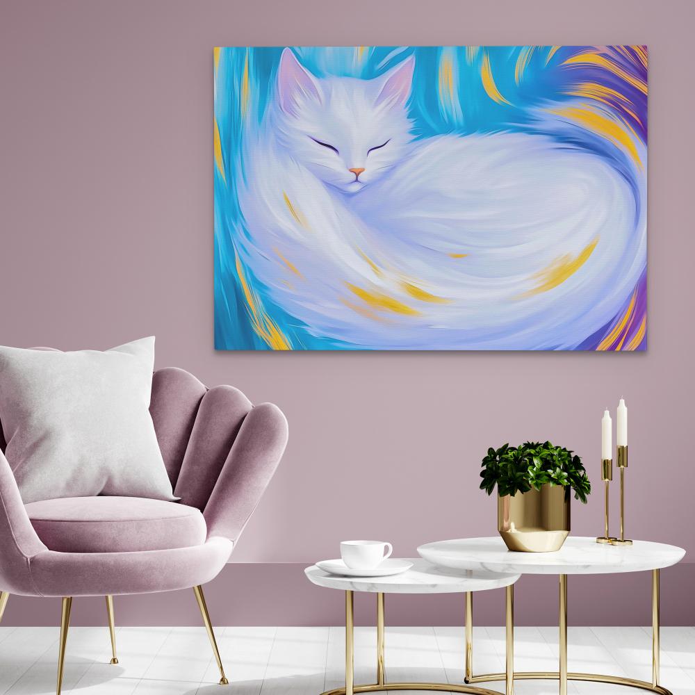 Dreaming White Cat - Luxury Wall Art