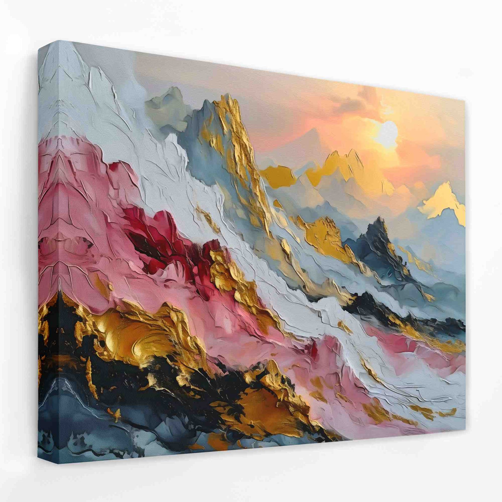 Dreamy Mountains - Blue Gold and White Canvas Wall Art