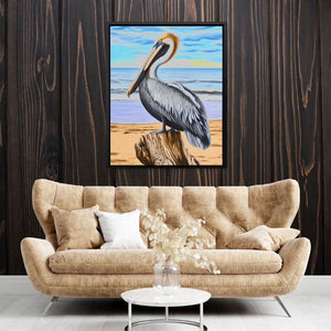 Driftwood Pelican Perch - Beige Wall Art for Living Room