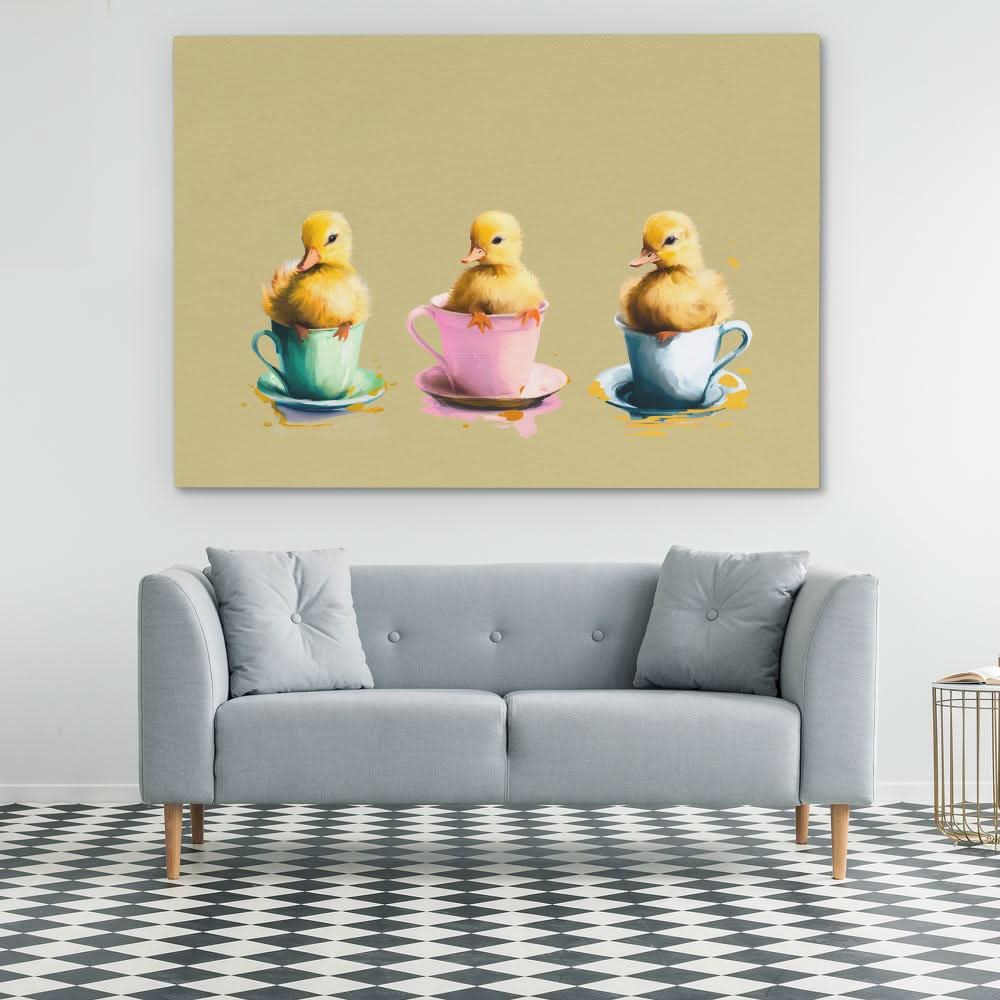 Ducklings Cups - Large Canvas Print