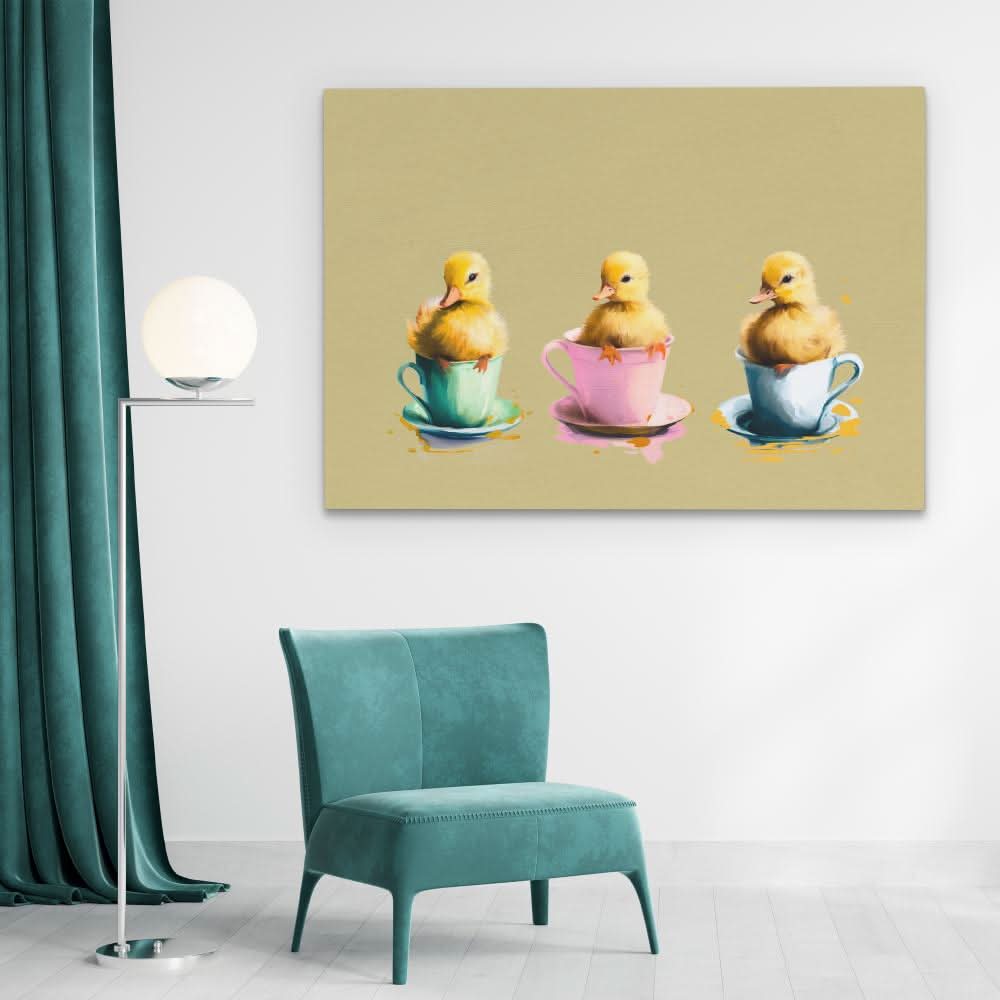 Ducklings Cups - Wall Art in Black Frame