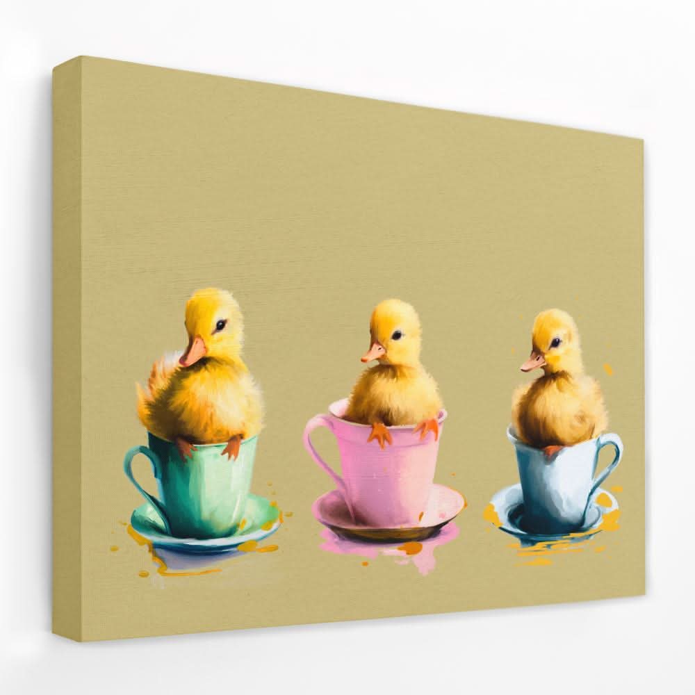 Ducklings Cups - Animals Canvas Wall Art