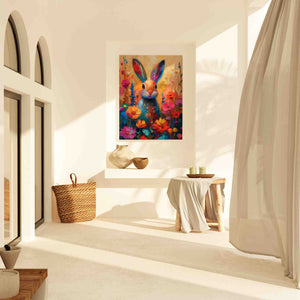 a painting of a bunny rabbit in a white room