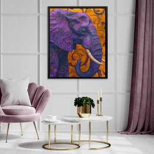 a painting of an elephant in a living room