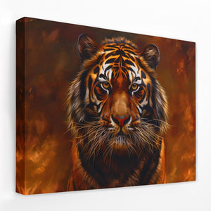 a painting of a tiger on a white wall