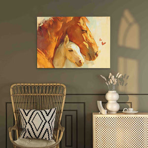 a painting of two horses in a room