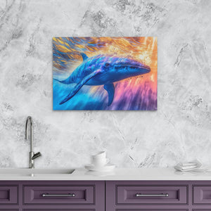 a painting of a dolphin swimming in the ocean