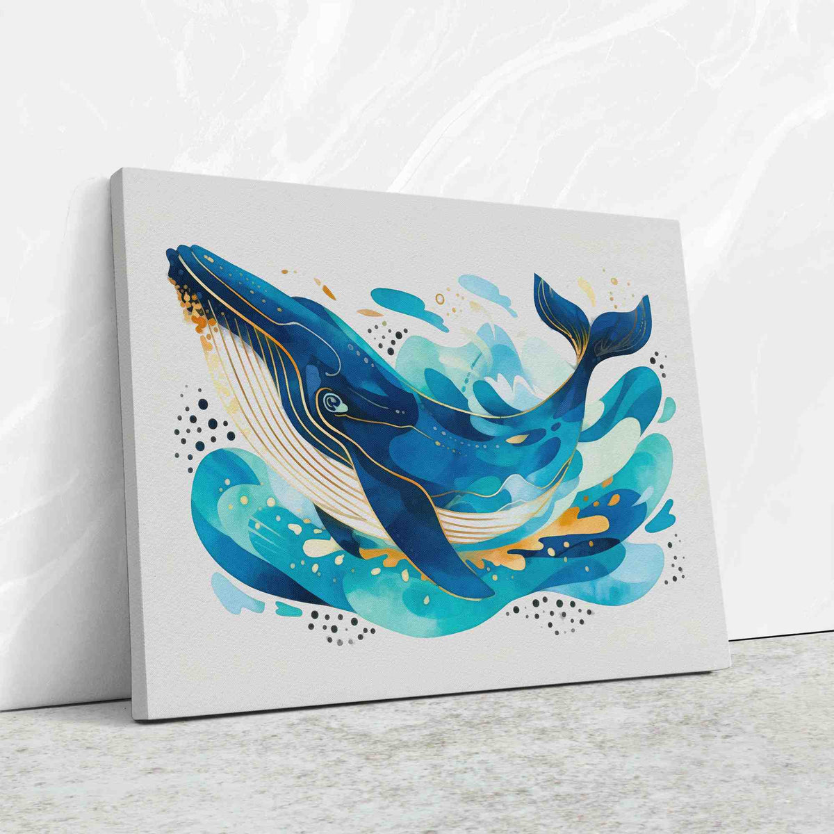 a painting of a blue whale on a white background