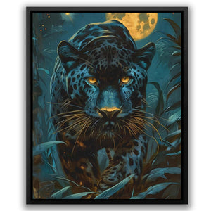 a painting of a black leopard with blue eyes