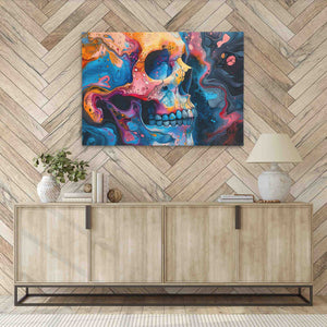 a painting of a skull on a wall