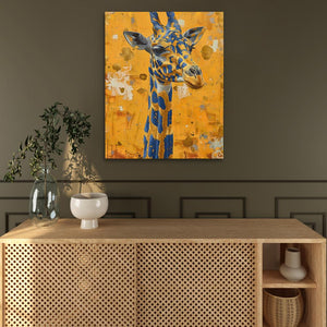 a painting of a giraffe on a wall