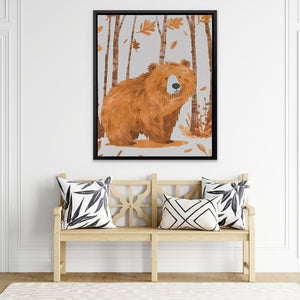 a painting of a brown bear sitting on a bench