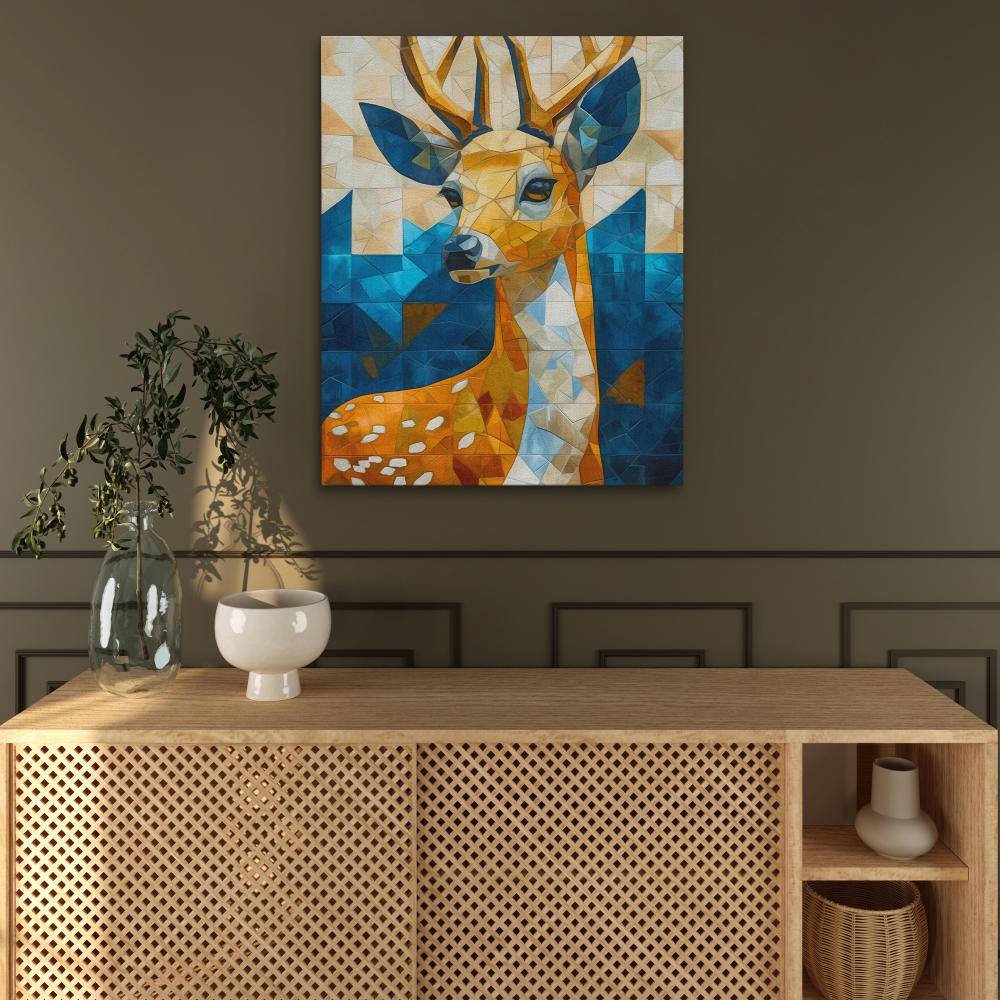 a painting of a deer on a white wall