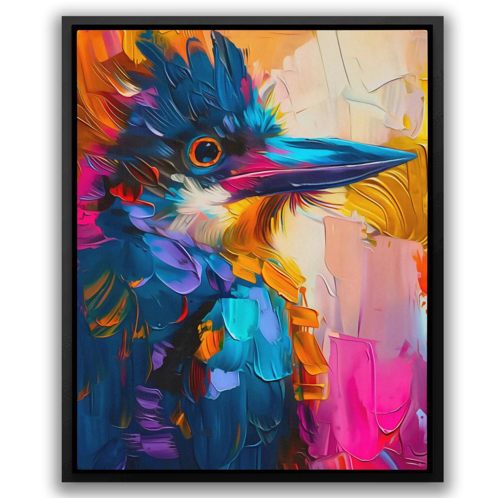 a painting of a colorful bird on a white background