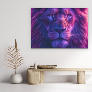 a painting of a lion on a white wall