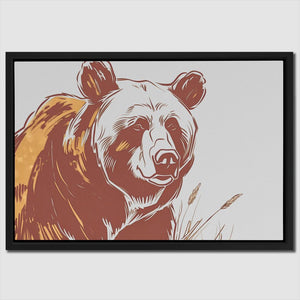 a picture of a bear in a frame on a wall