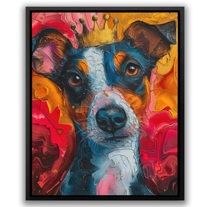 a painting of a dog with a crown on it's head