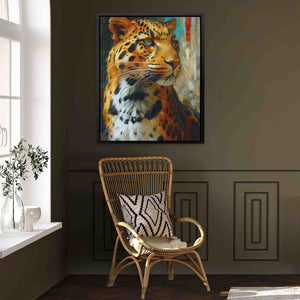 a painting of a leopard in a living room