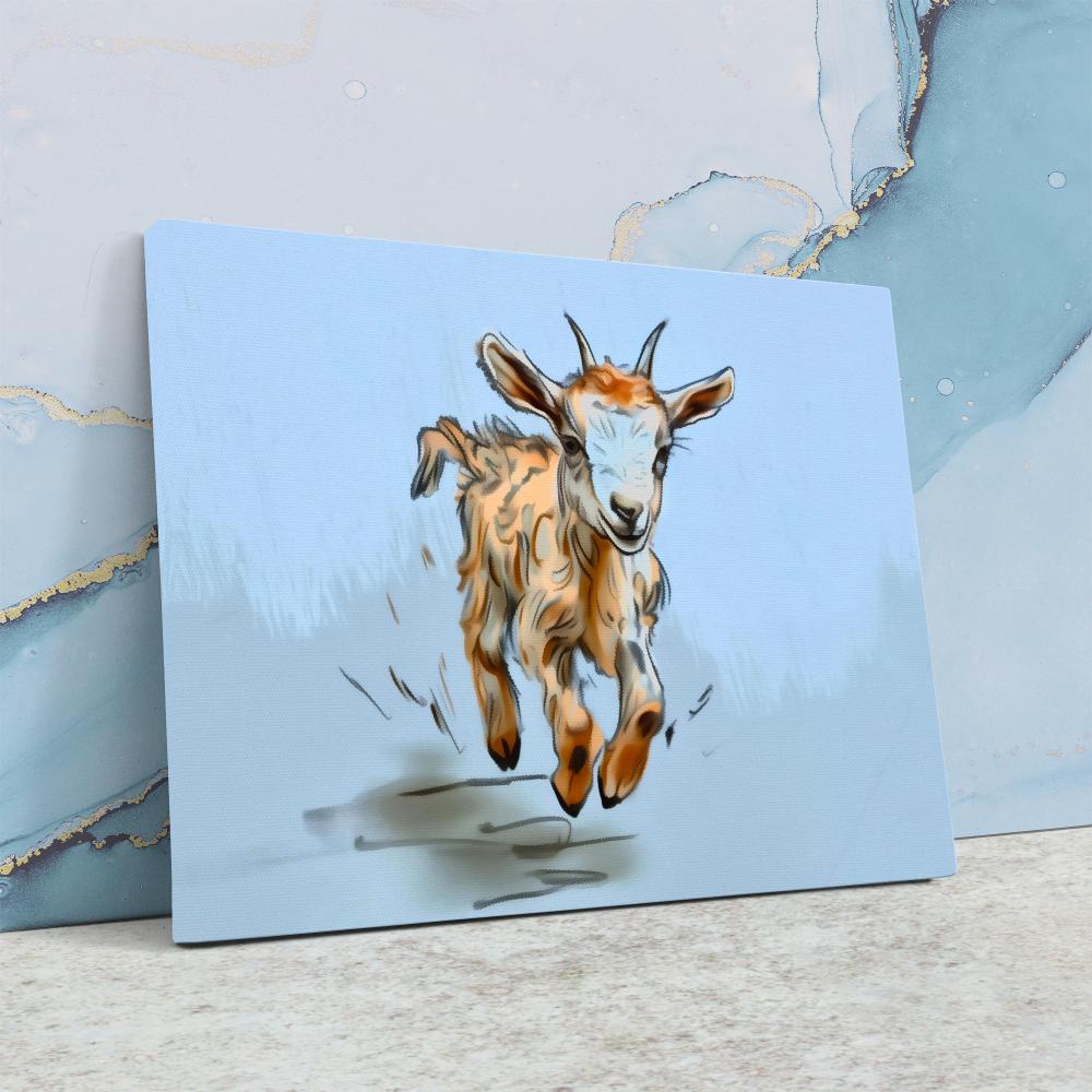 a painting of two baby goats running together