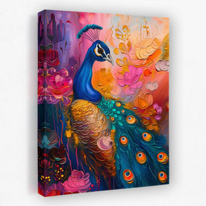 a painting of a peacock on a canvas