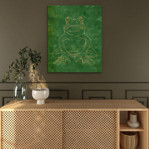 a painting of a frog on a green background