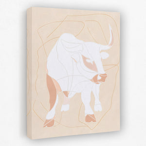 a painting of a bull on a beige background