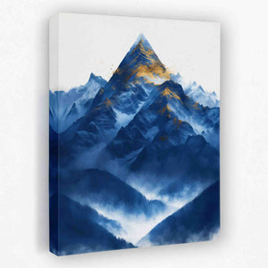 a painting of a mountain covered in clouds