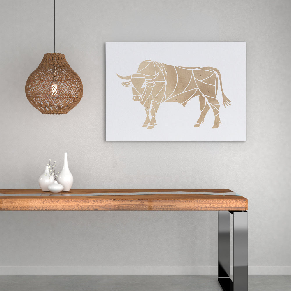 a picture of a bull on a white wall