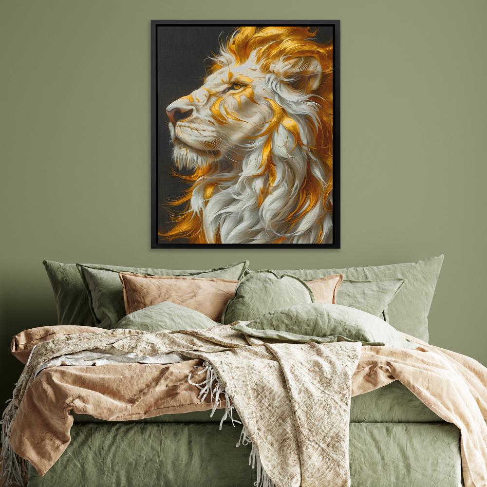 a painting of a white lion on a black background