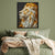 a painting of a lion on a wall above a bed