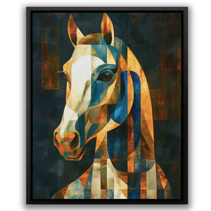 a painting of a horse in a black frame