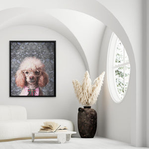 a picture of a poodle in a living room