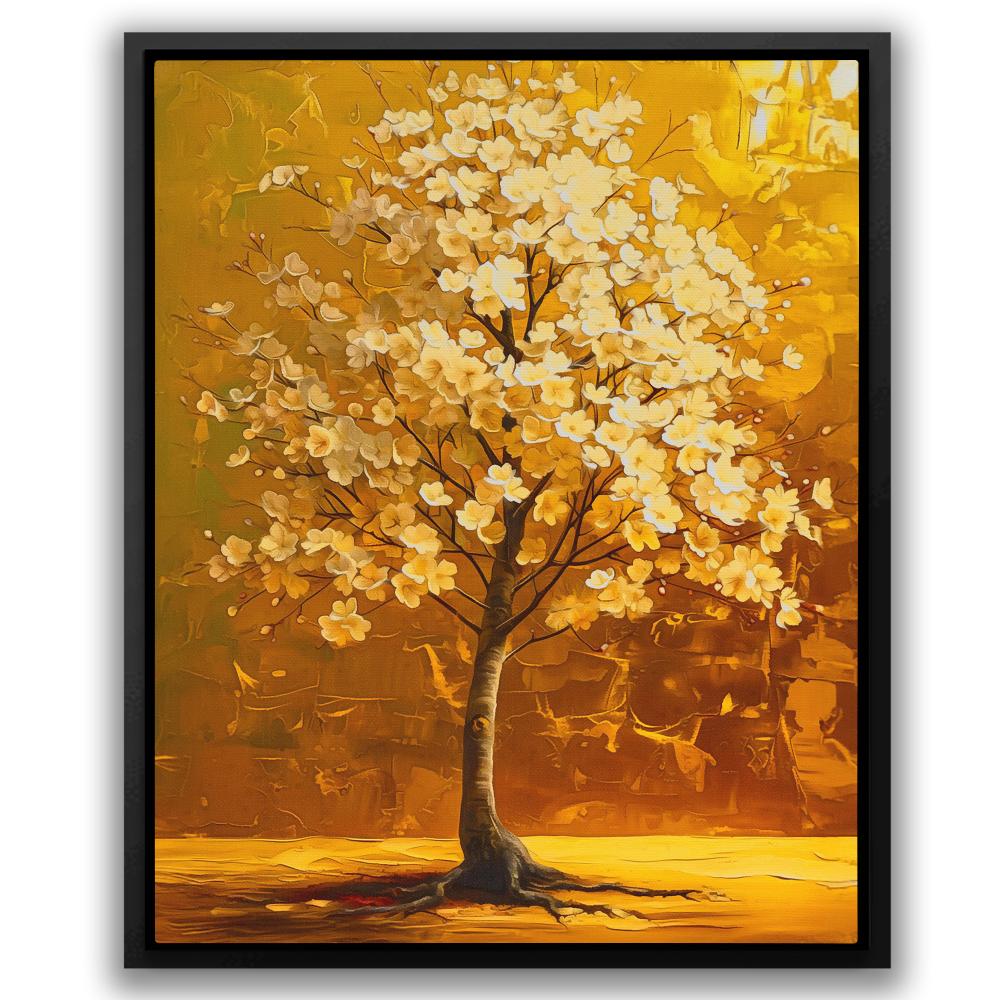 a painting of a white tree on a yellow background