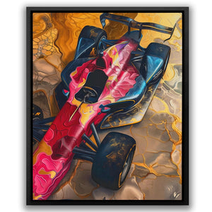 a painting of a colorful race car on a marble surface