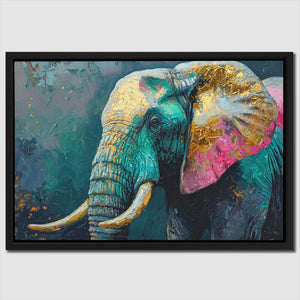 a painting of an elephant in a black frame