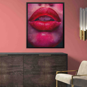 a painting of a woman's lips on a pink wall