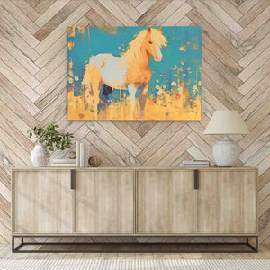 a painting of a horse on a wall