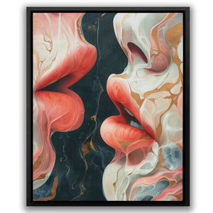 a painting of pink and white flowers on a black background