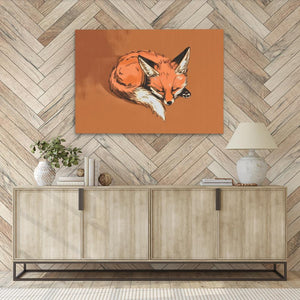 a painting of a fox on an orange background