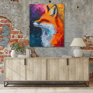 a painting of a fox on a brick wall