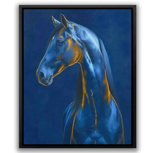 a painting of a horse in blue and yellow
