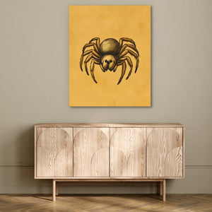 a painting of a spider on a yellow background