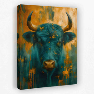 a painting of a bull with large horns
