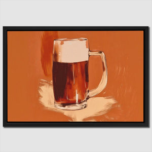 a painting of a mug of beer on an orange background