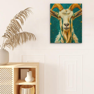 a painting of a goat with horns on a wall