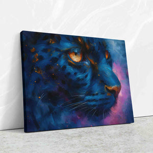 a painting of a blue tiger on a wall