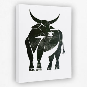 a black and white picture of a bull